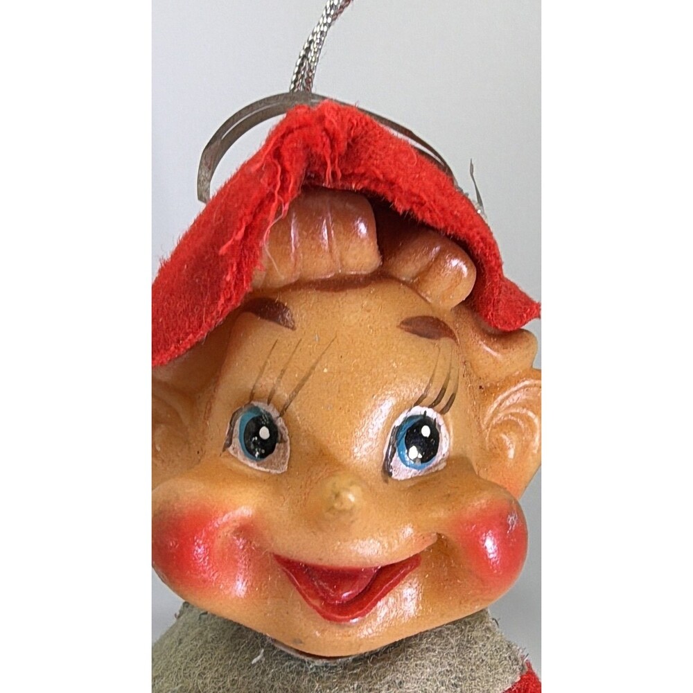 Vintage Christmas Elf Ornament Knee Hugger Red Felt Poseable Pixie Retro - Picture 13 of 13
